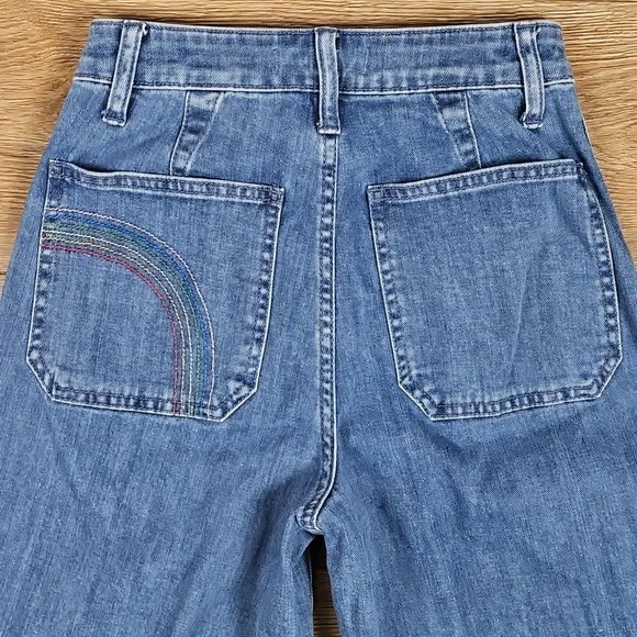 Madewell Emmett Rainbow Stitched Edition Medium Wash Wide Leg Crop Jean - Picture 9 of 16